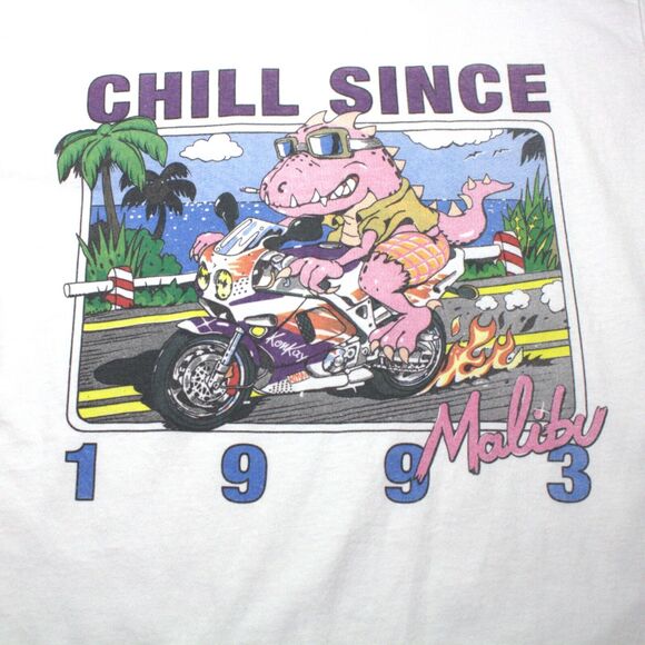 John Galt TShirt Adult Malibu Chill Since 93 Motorcycle Screenprint Dinosaur OS - Picture 1 of 4